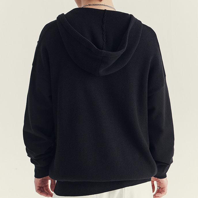 秋冬季男士連帽針織開衫外套高級感潮牌寬鬆休閒拉鍊毛衣
