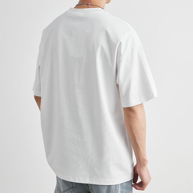 重磅220g棉圓領短袖T恤男夏季寬鬆牛仔貼布Nota字母印花上衣