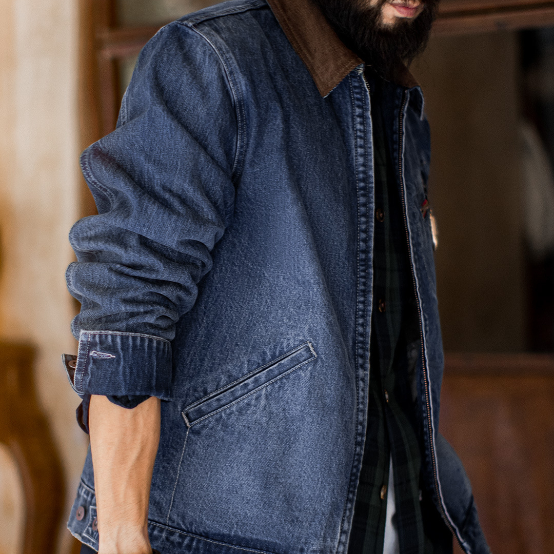 美式復古水洗牛仔底特律夾克vintage做舊短款外套男秋季