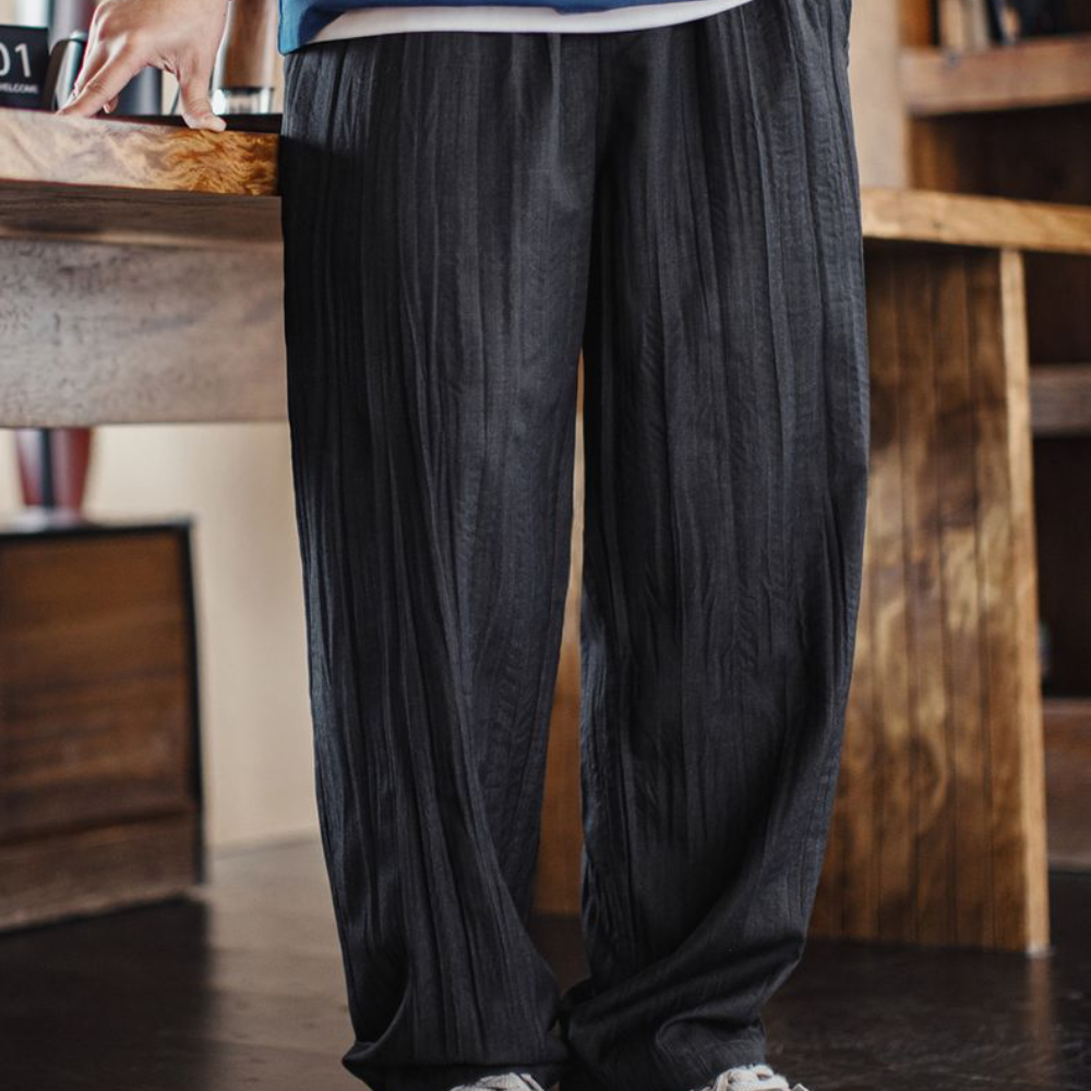 美式休閒水波紋褶皺坐禪褲日系鬆弛cityboy休閒褲男春夏