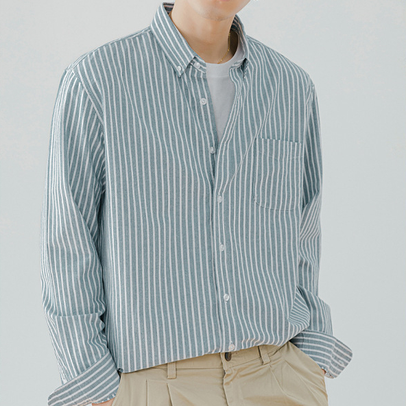 春秋氣質襯衫男韓版潮流時尚豎條紋上衣長袖襯衣外套