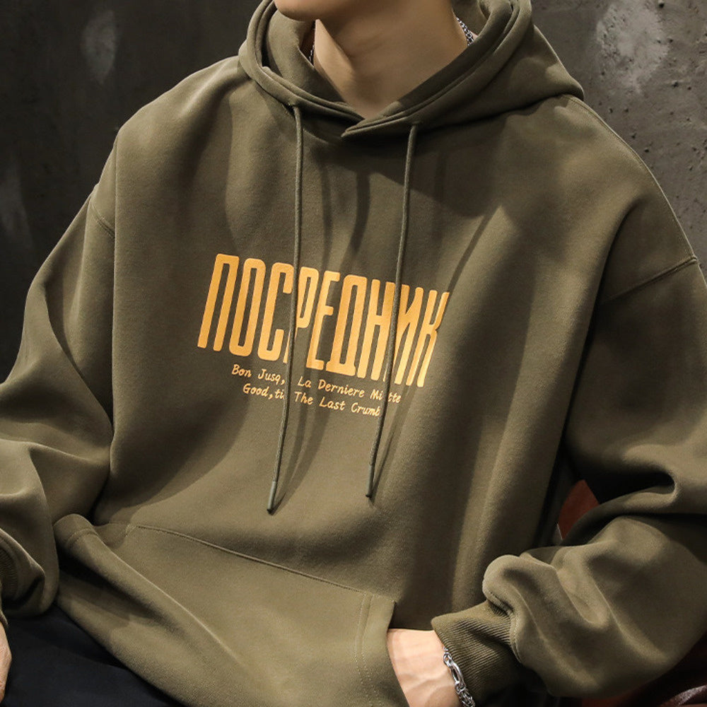 美式寬松連帽衛衣男2024年春秋新款上衣潮牌長袖T恤外套男裝