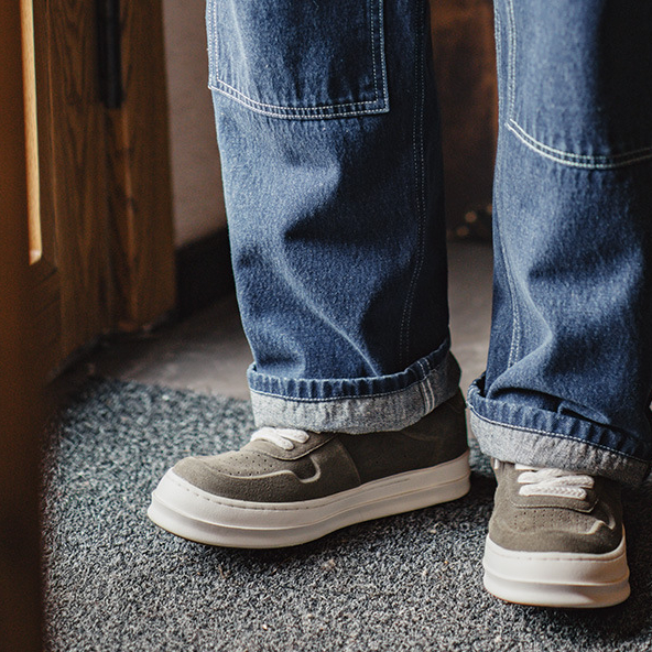 復古ro板鞋夏季新款厚底翹頭男潮鞋低幫百搭休閒增高真皮板鞋