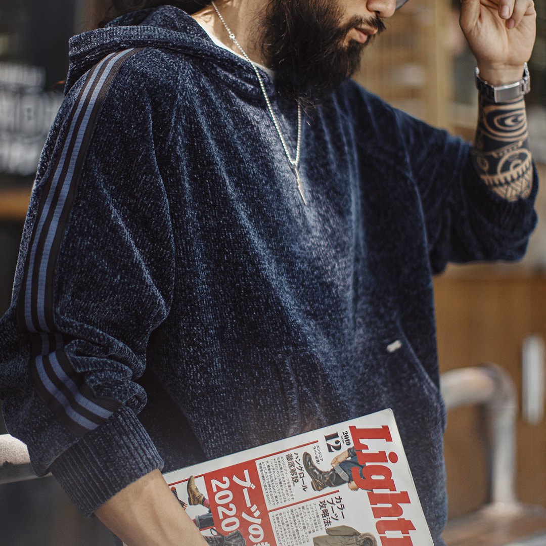 美式雪尼爾連帽衛衣套頭復古保暖燈芯絨加厚帽衫外套男冬