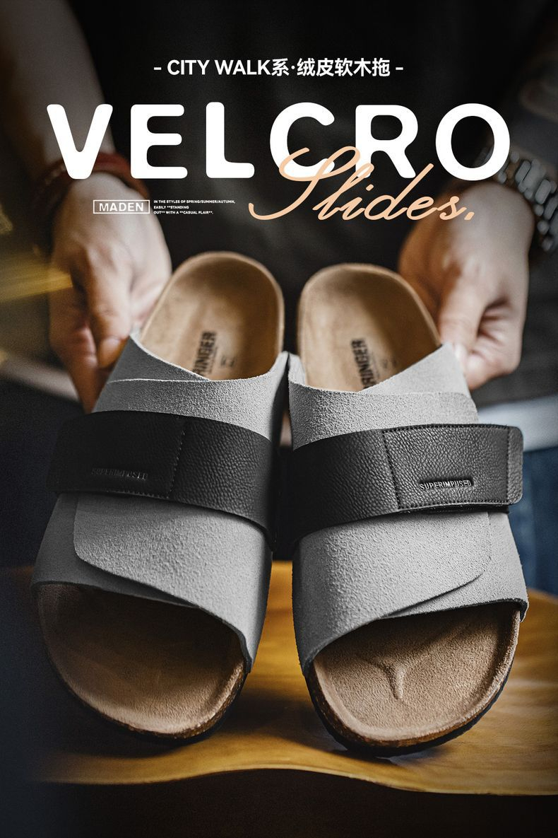穆勒鞋男2025夏季新款軟木一字休閒外穿涼拖鞋魔術貼