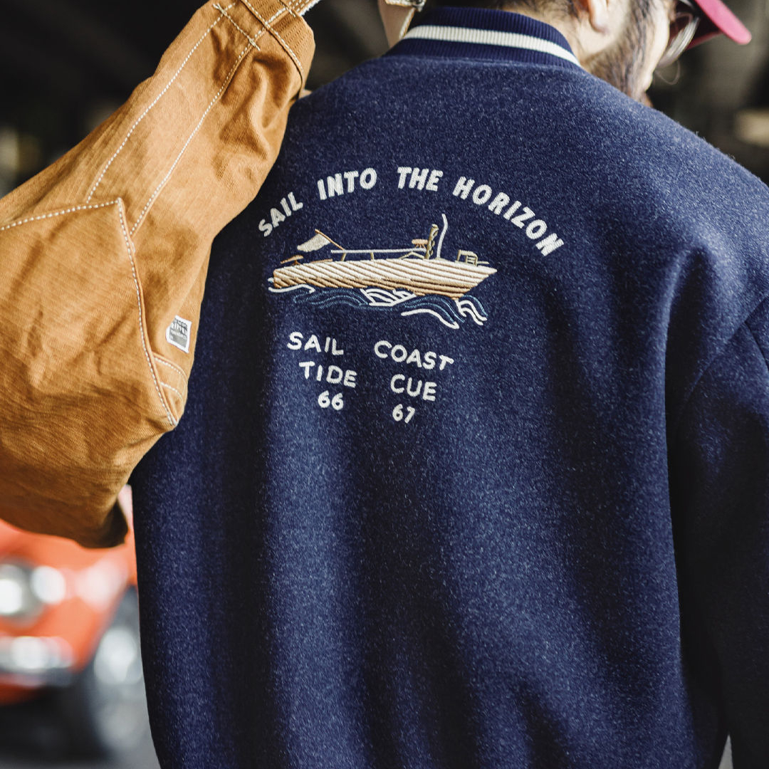 美式復古藍色針織棒球服夾克痞帥刺繡撞色短款外套男士秋