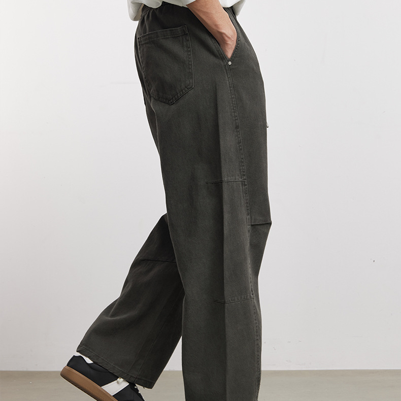 280g純棉休閒直筒褲男春季寬鬆立體裁剪舒適美式彎刀傘兵褲