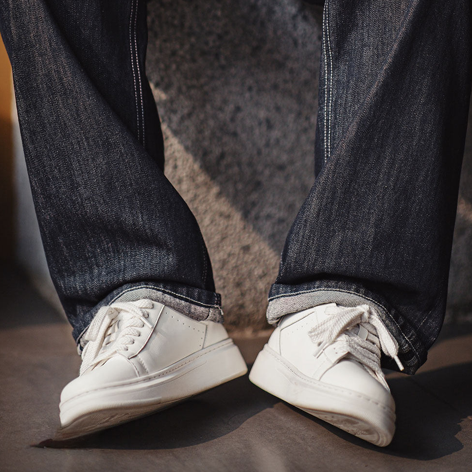 美式百搭厚底小白鞋增高白色板鞋圓頭經典休閒鞋子男款