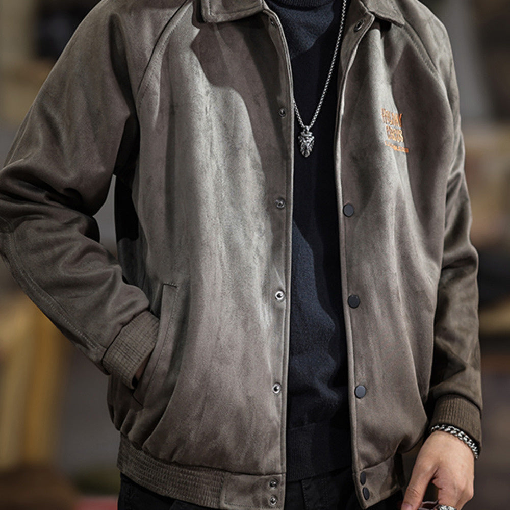 高端美式復古麂皮絨夾克男寬松潮牌百搭上衣秋冬新款男款外套