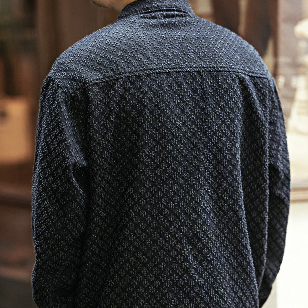 美式復古格子襯衫男春季潮牌寬松休閑勾花做舊流蘇襯衣男外套