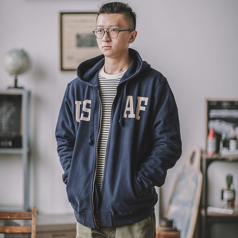 連帽美式開衫衛衣阿美咔叽軍風印花工裝加厚外套拉鏈帽衫