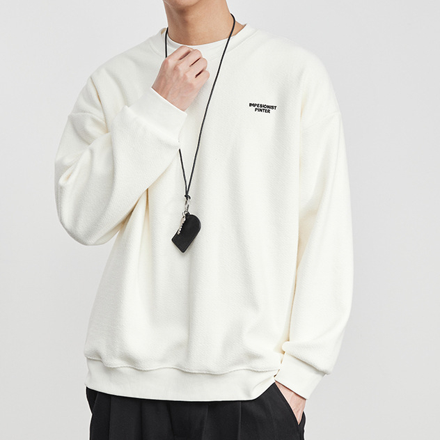 簡繡加絨簡約字母印花圓領衛衣2025冬季寬鬆休閒套頭衫