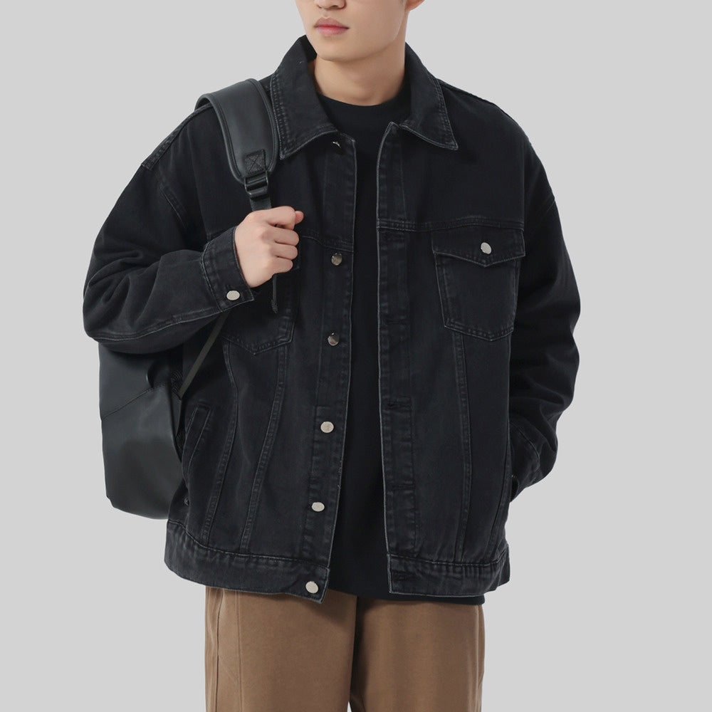 石磨多口袋牛仔外套