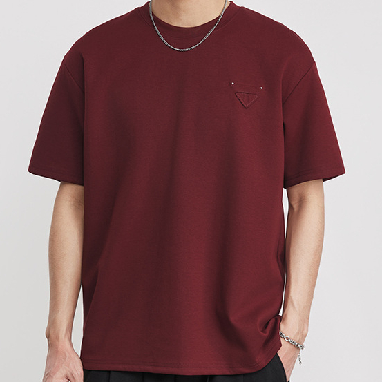 280G口糧T春夏新款雲朵棉純色短袖T恤圓領三角標百搭簡約T恤