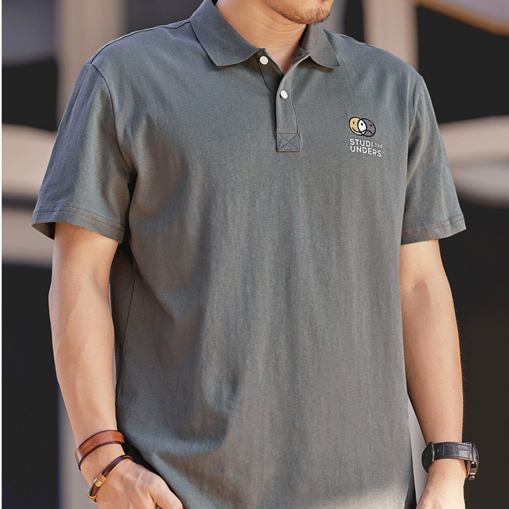 美式復古純棉polo衫短袖T恤男夏季寬松大碼胖子保羅翻領男裝體恤