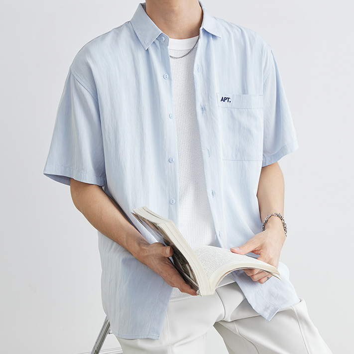 短袖襯衫男夏季新款重磅半袖襯衣寬鬆休閒開衫外套上衣潮