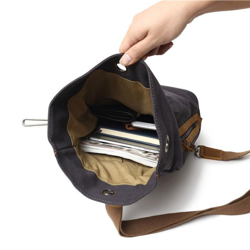 簡約日系文藝帆布胸包復古時尚休閒斜跨水桶包戶外單肩男士揹包