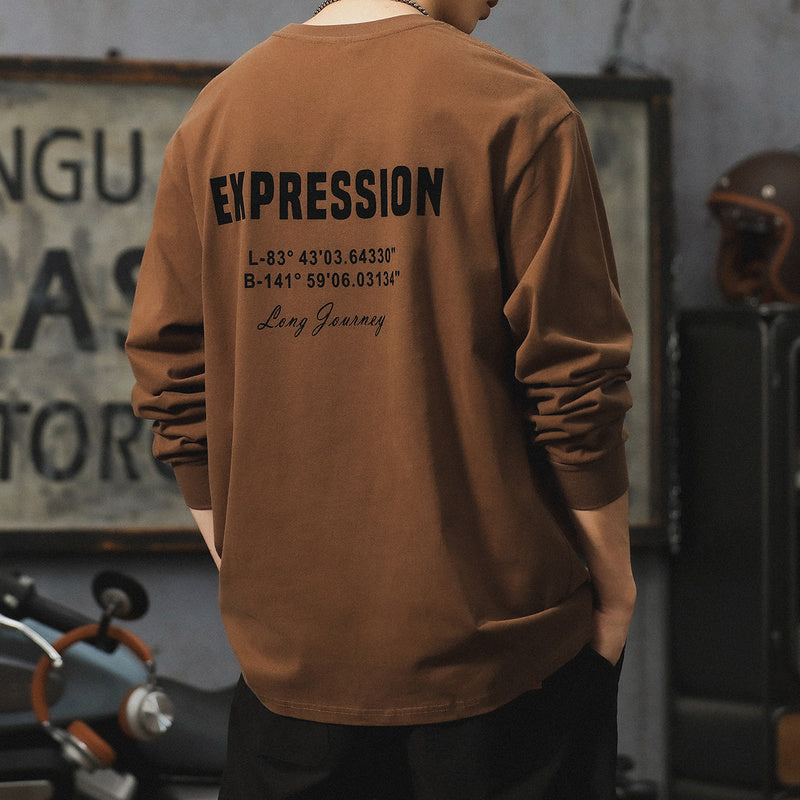 長袖t恤男純棉圓領打底衫寬松大碼美式休閑純棉新款上衣