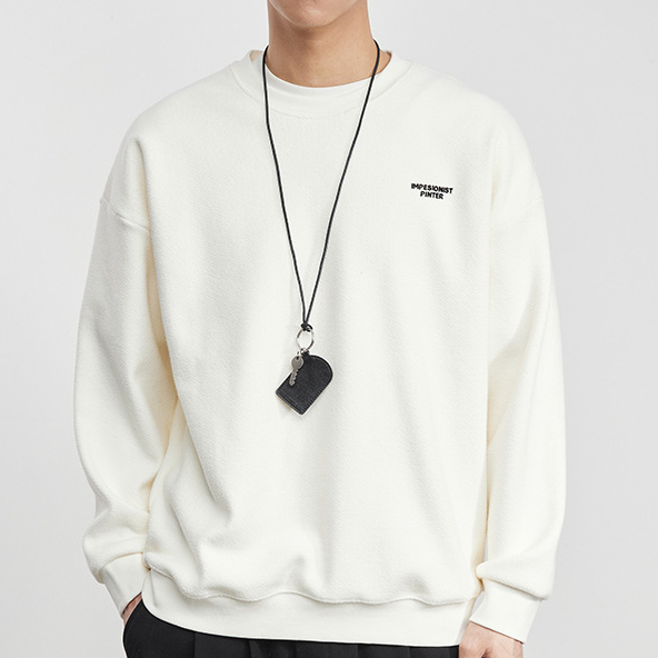 簡繡加絨簡約字母印花圓領衛衣2025冬季寬鬆休閒套頭衫