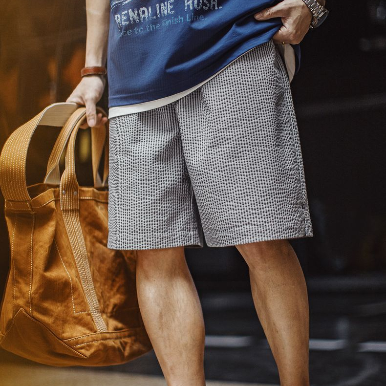 美式休閒泡泡紗短褲棉透氣日系通勤簡約五分褲男春夏