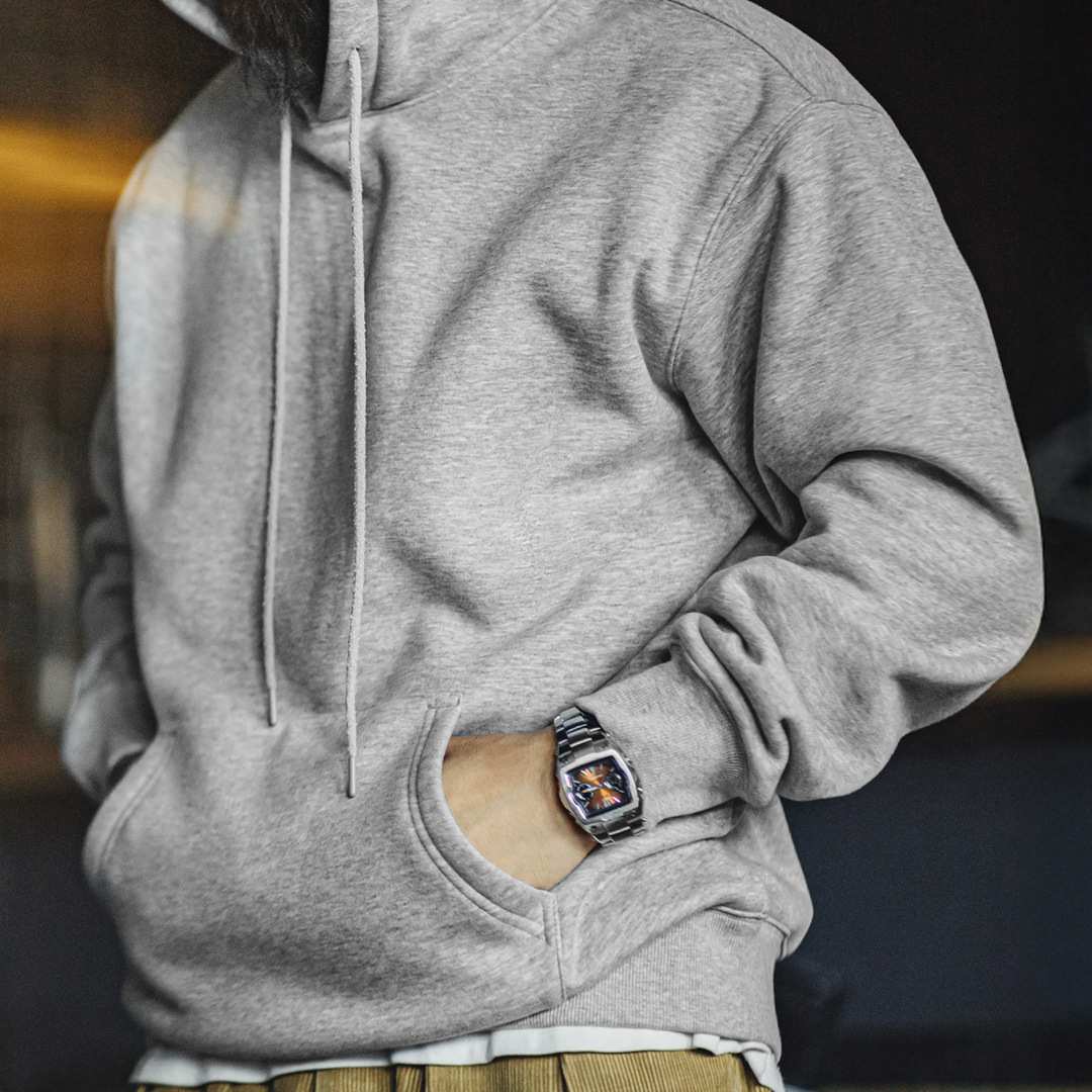 美式灰色洛奇連帽衛衣加絨寬鬆重磅疊穿套頭帽衫外套男秋