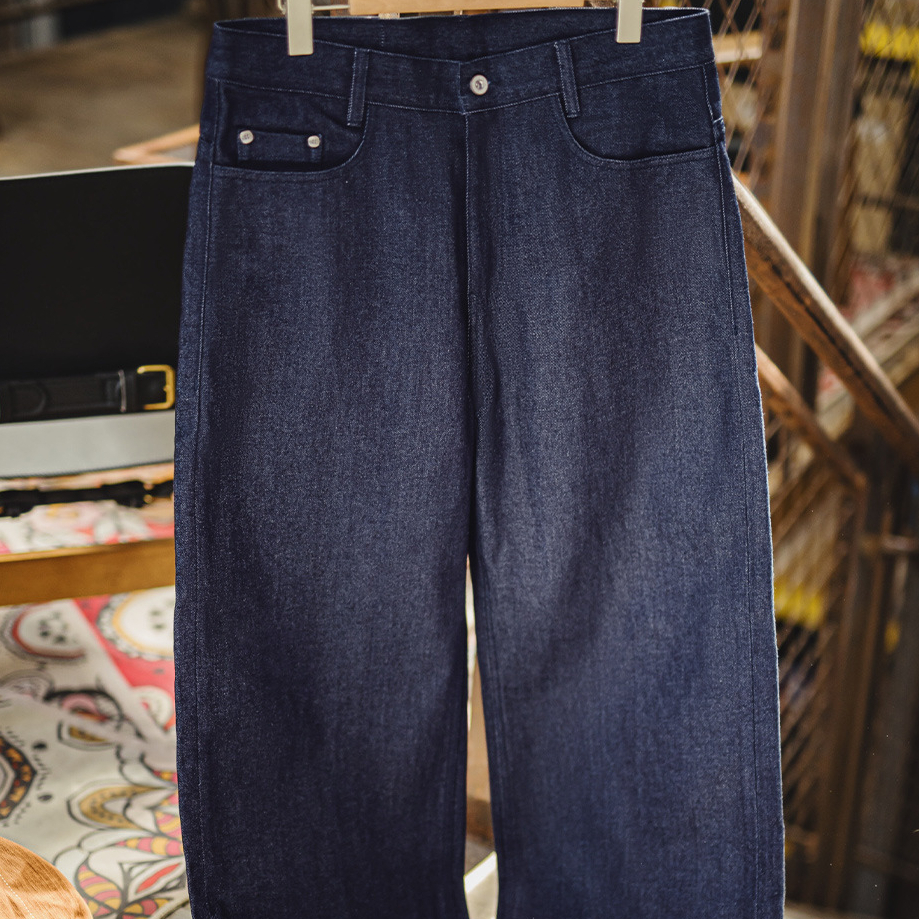 美式復古微喇闊腿直筒牛仔褲鬆弛垂感深藍色赤耳原牛男秋