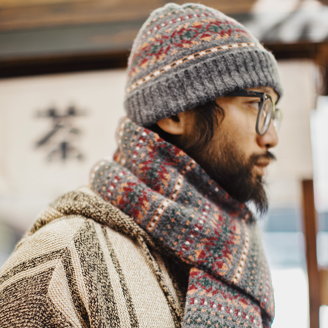 美式復古費爾島風圍巾保暖毛線帽子套裝秋冬季