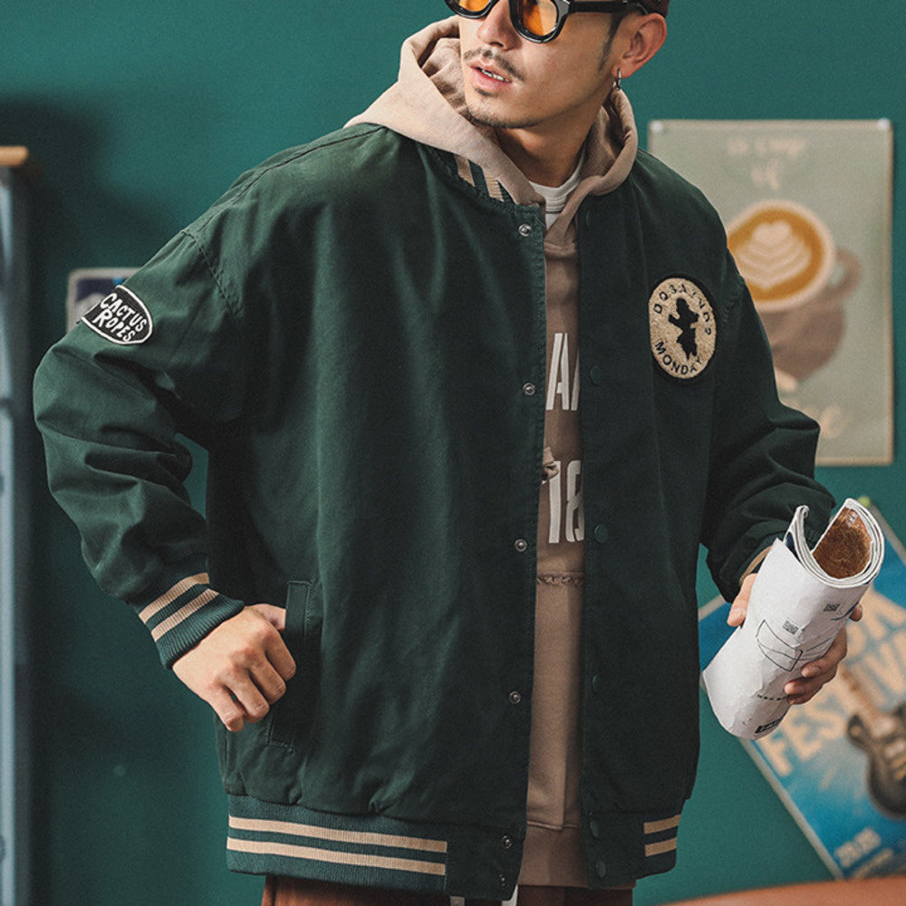 美式復古徽章棒球服男飛行員夾克秋季cityboy休閑運動外套