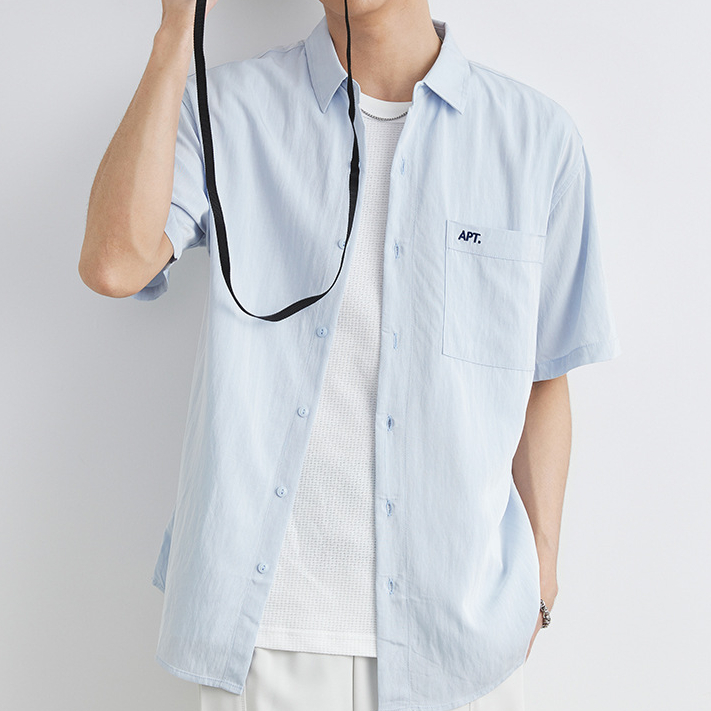 短袖襯衫男夏季新款重磅半袖襯衣寬鬆休閒開衫外套上衣潮