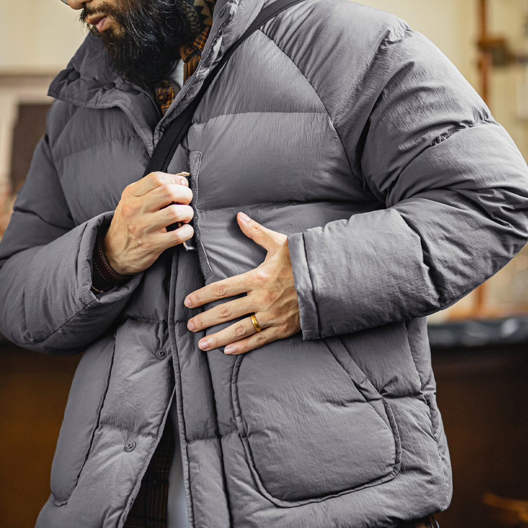 美式灰色尼龍棉服插肩袖外套珍珠棉立領加厚保暖短款夾克