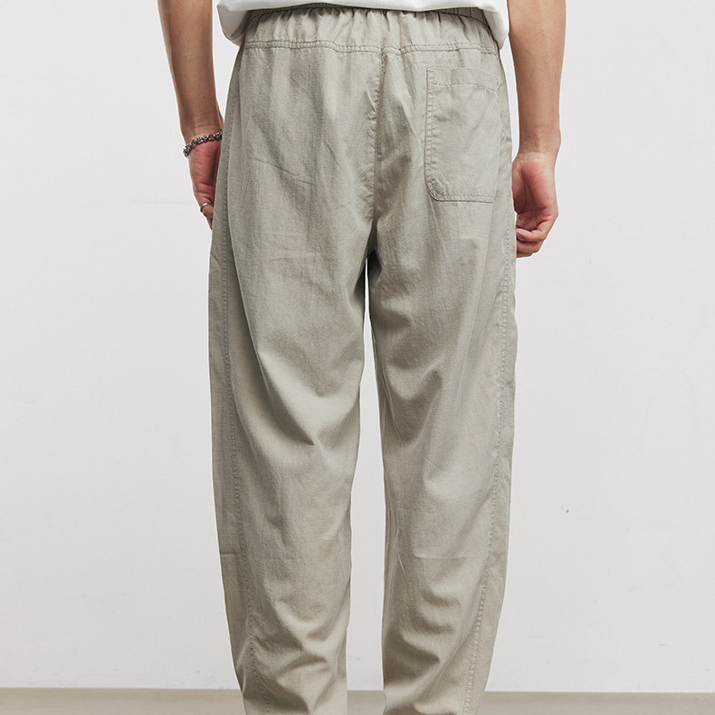 萊賽爾輕薄肌理休閒彎刀褲男夏季抽繩寬鬆透氣垂感通勤長褲