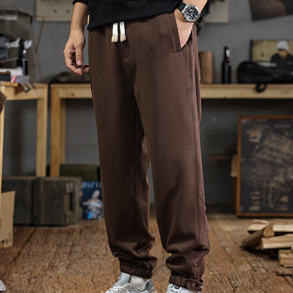 高級感排扣設計休閑褲男寬松大碼運動衛褲百搭潮流秋冬款束腳長褲