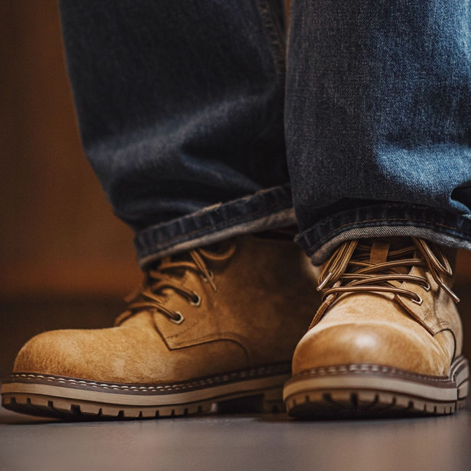 大黃靴秋季2025新款男士休閒中幫馬丁靴子戶外美式復古工裝靴