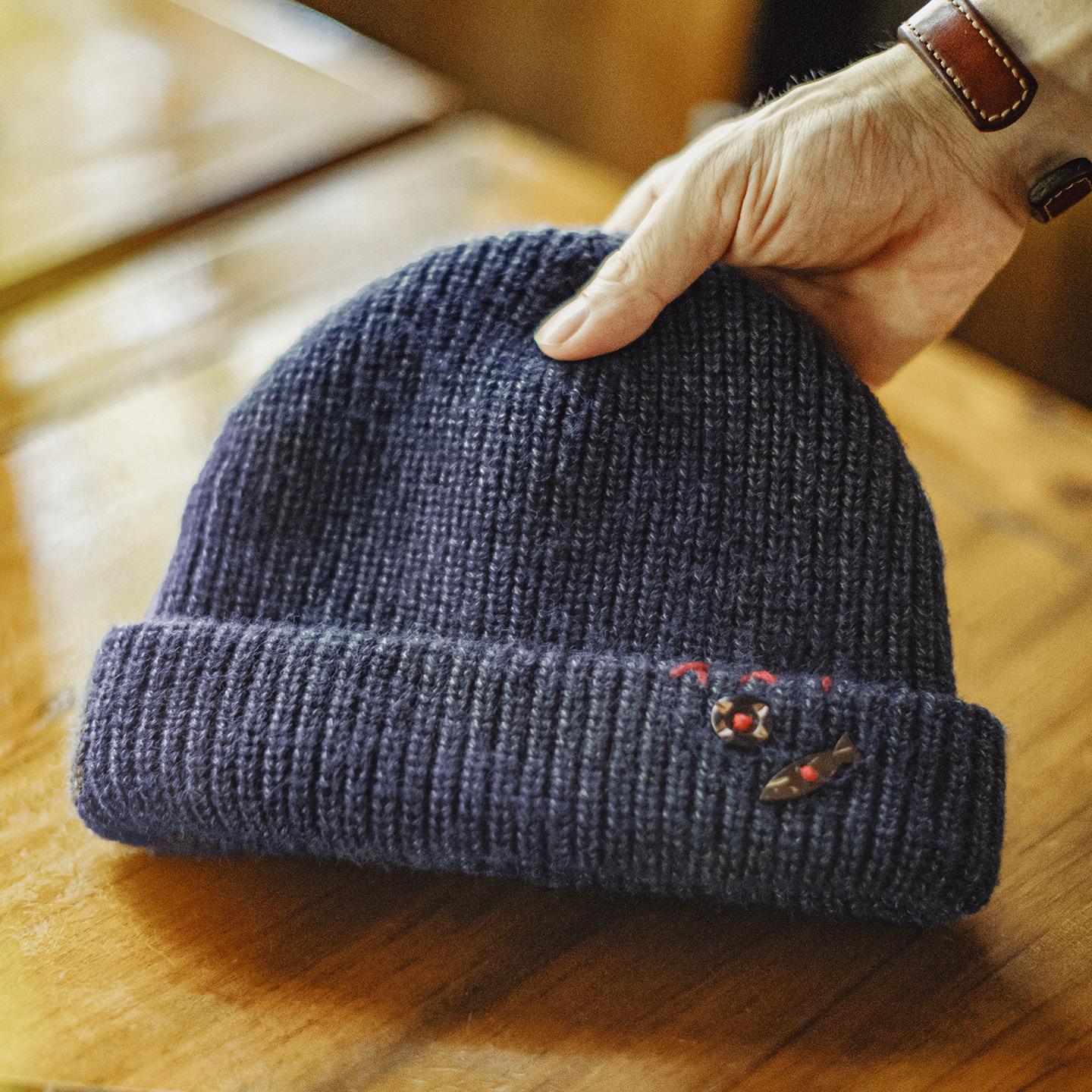 美式復古北極絨藍色冷帽護耳防寒毛線保暖瓜皮帽子男秋冬