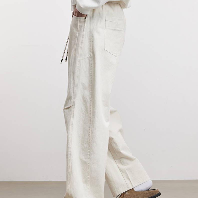 220g萊賽爾小彎刀休閒褲男春季純色寬鬆簡約百搭通勤直筒褲