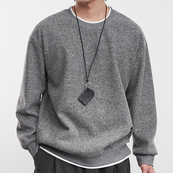 質感加絨衛衣落肩款簡約圓領百搭上衣男冬季新款保暖衛衣