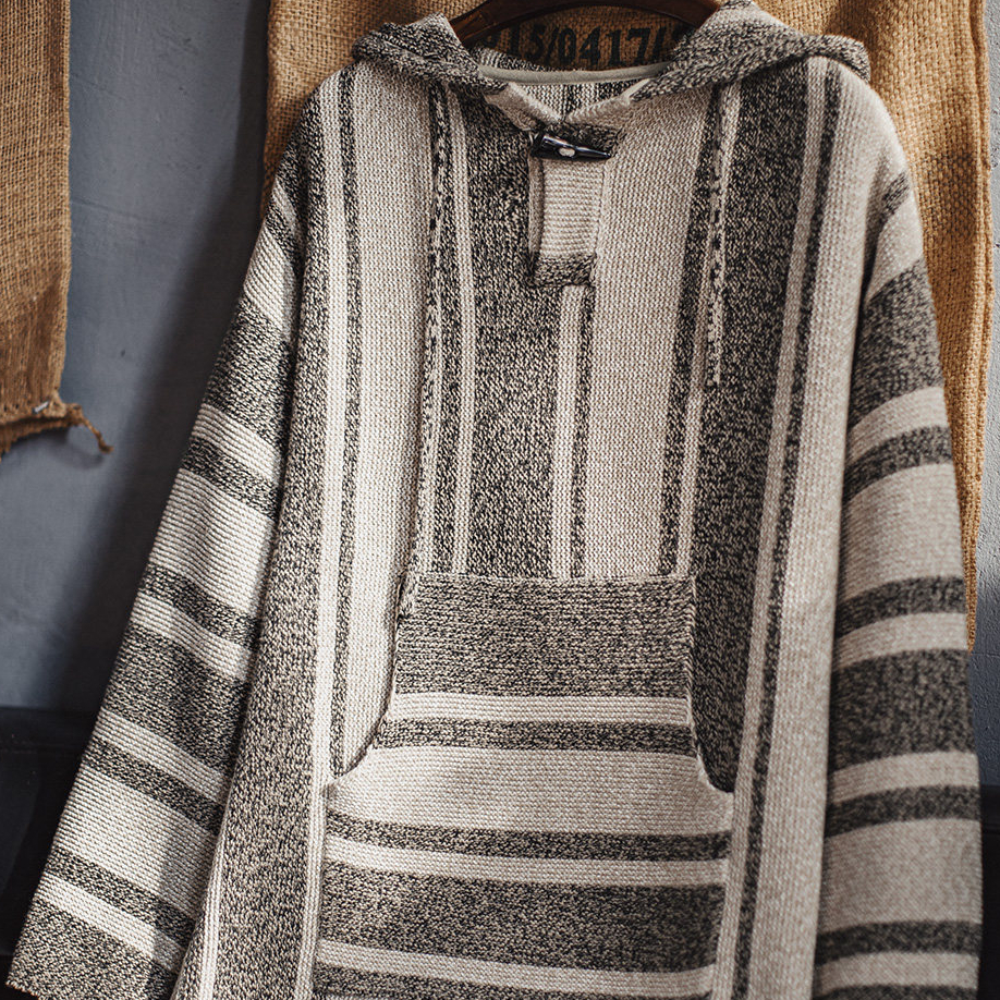 美式復古巴哈半開襟連帽衛衣套頭針織衫薄款垂感外套男春