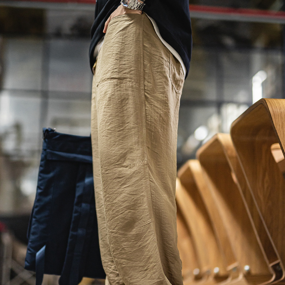 卡其色貝克褲老錢風薄款垂感萊賽爾天絲亞麻長褲子男夏秋