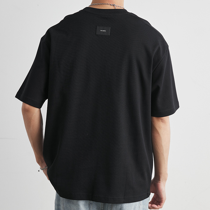 重磅220g棉紡親膚網格漸變T恤男夏季圓領寬鬆街頭潮流短袖