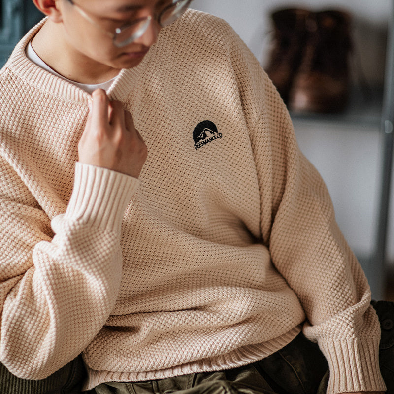 阿美咔叽山系秋冬針織衫圓領純色毛衣寬松落肩套頭打底衫