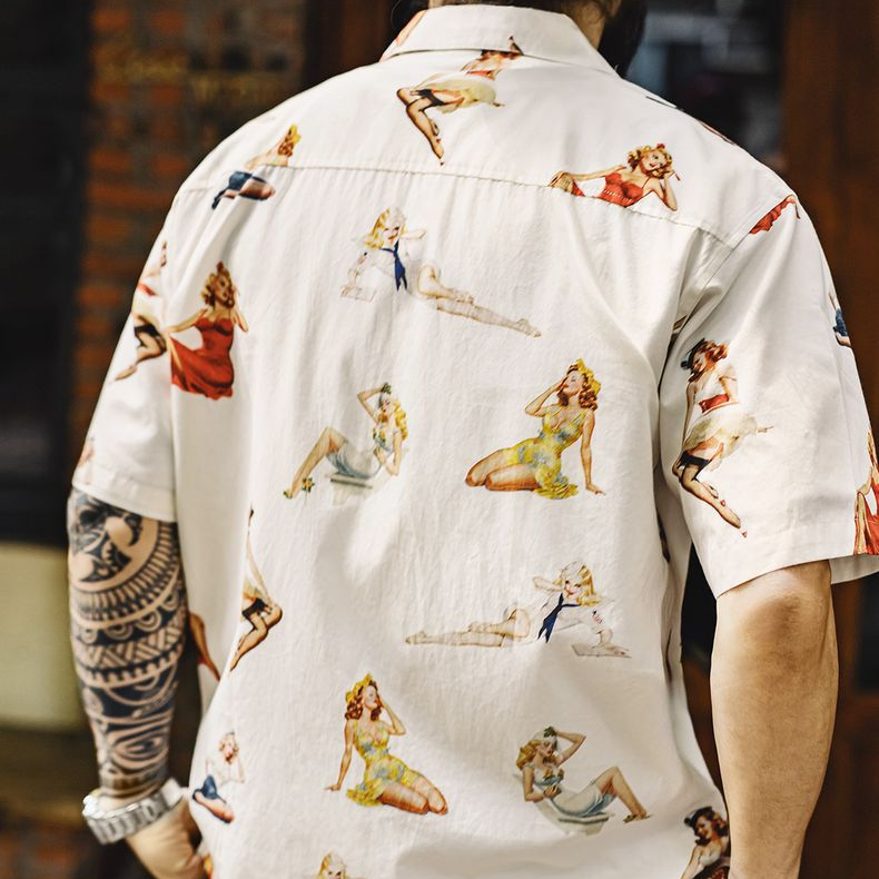 美式復古滿印花古巴領襯衫夏威夷短袖沙灘襯衣外套男款夏