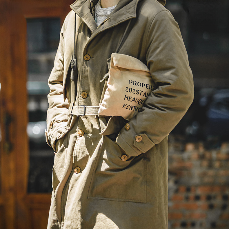 美式復古M47派克服重磅大衣連帽保暖中長款棉衣外套男冬