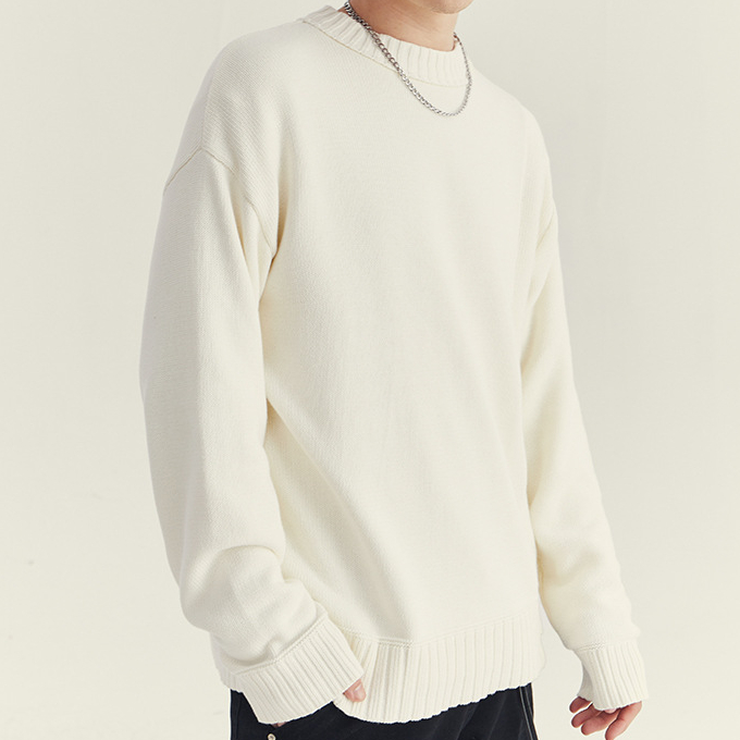 秋冬季圓領毛衣男士潮款韓版拼接寬鬆套頭針織衫長袖內搭