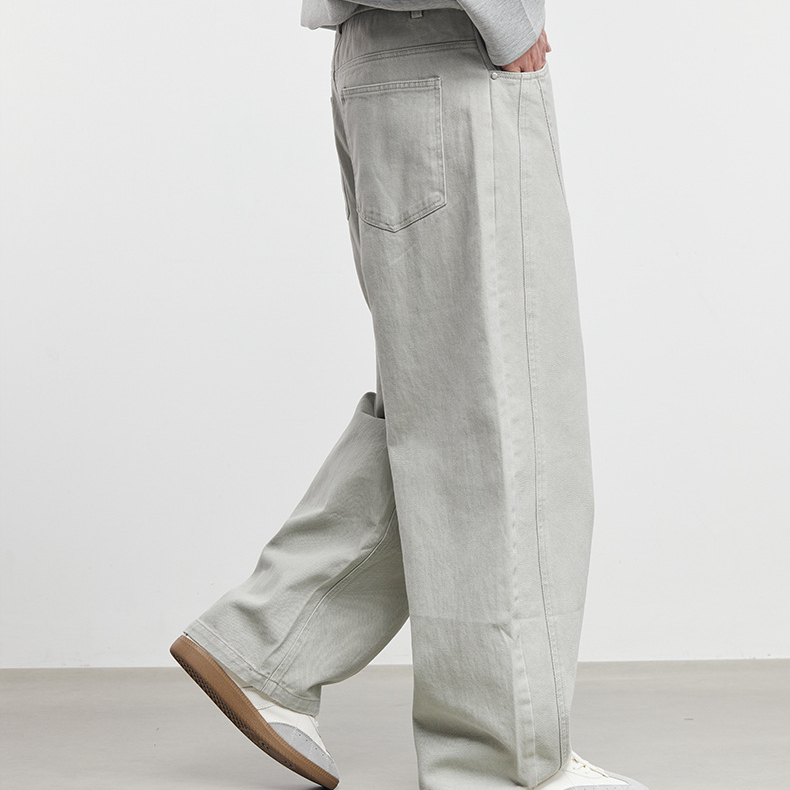 淺境彎刀休閒褲男士春秋季2025新款寬鬆直筒純棉闊腿褲子