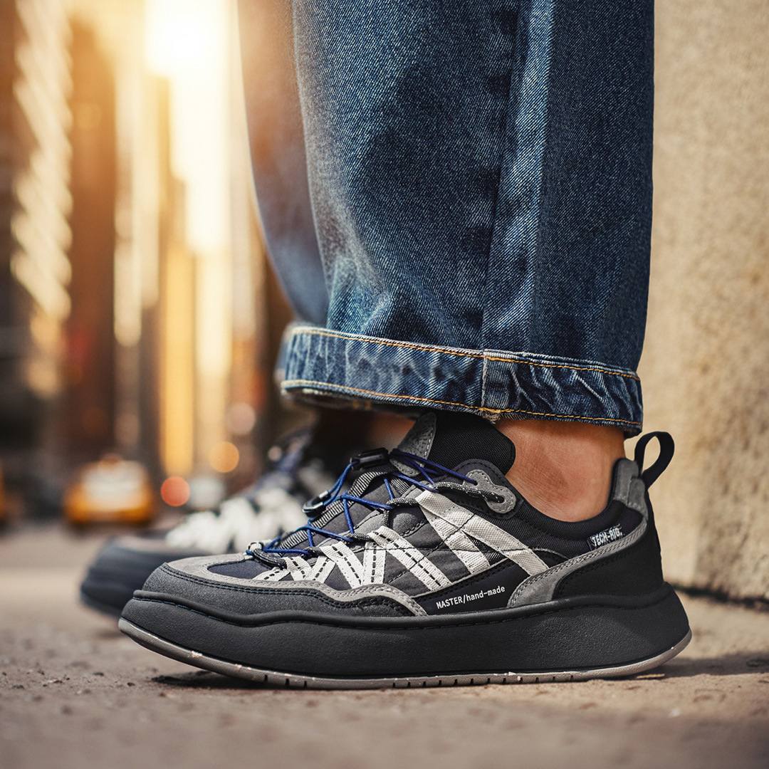 黑沙灘山系厚底運動休閒通勤鞋新款輕戶外機能風免繫鞋帶男鞋