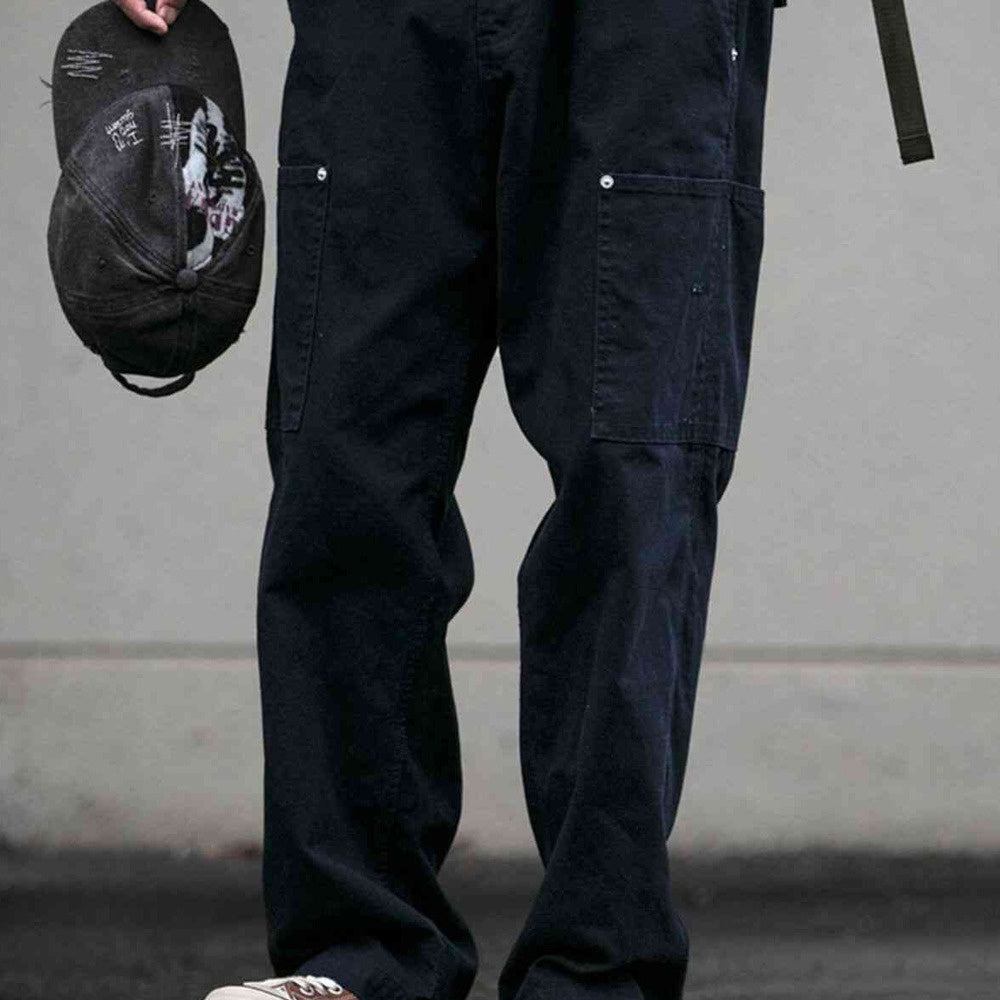 秋冬360g水洗做舊工裝褲男潮牌寬松伐木褲純棉百搭直筒長褲潮