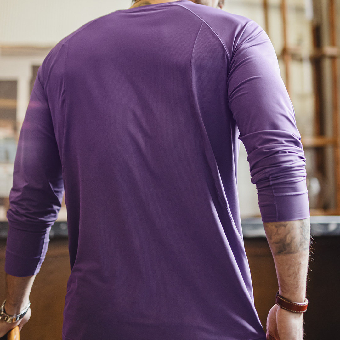 美式插肩袖速幹運動T恤防曬純色長袖涼感抗菌打底衫男春