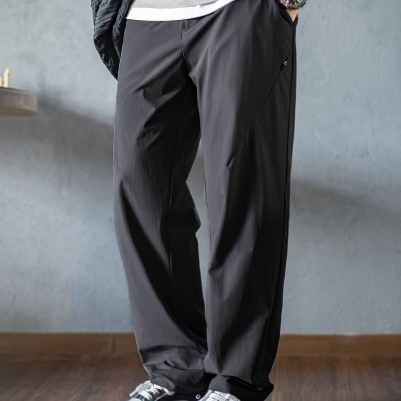 休閒西褲垂感cleanfit老錢風黑色褶皺西褲長褲子薄款男夏