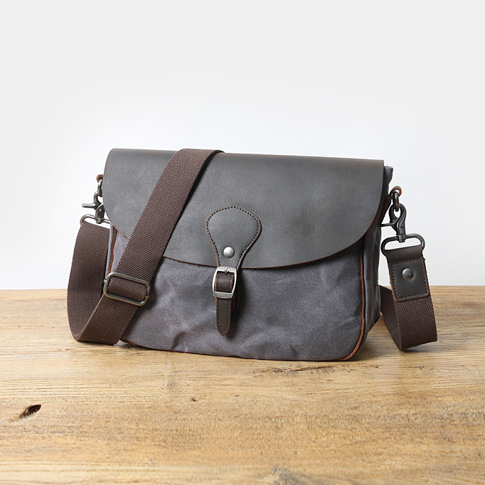 復古瘋馬皮男式休閒男包帆布包橫款單肩包斜挎包男士包包斜跨包