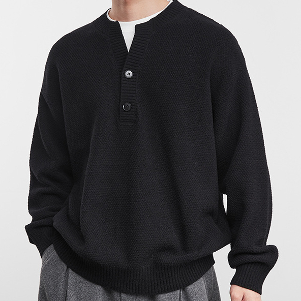 復古肌理假兩件針織衫簡約撞色慵懶風毛衣冬季男百搭上衣